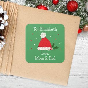 Kids Cute Festive Santa Hat Custom Holiday Square Sticker
