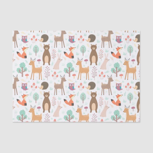 Kids Cute Forest Animals Porcupine Deer Brown Bear Tissue Paper (Front)