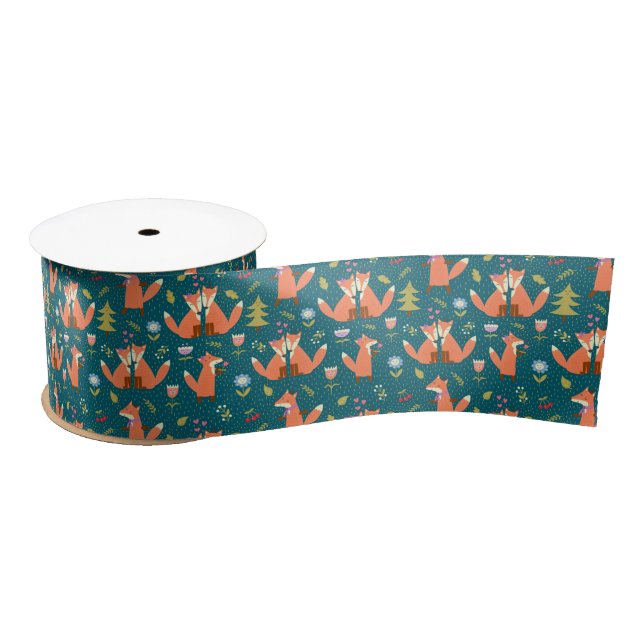 Kids Cute Forest Foxes in Love Satin Ribbon (Spool)