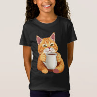 Kids Cute Ginger Cat Coffee Graphic