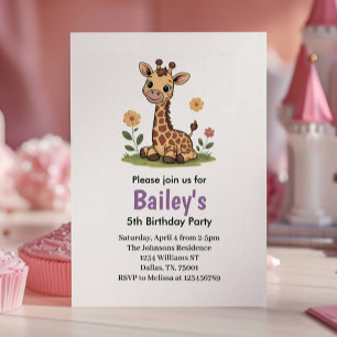Kids Cute Giraffe Jungle Birthday Party Invitation