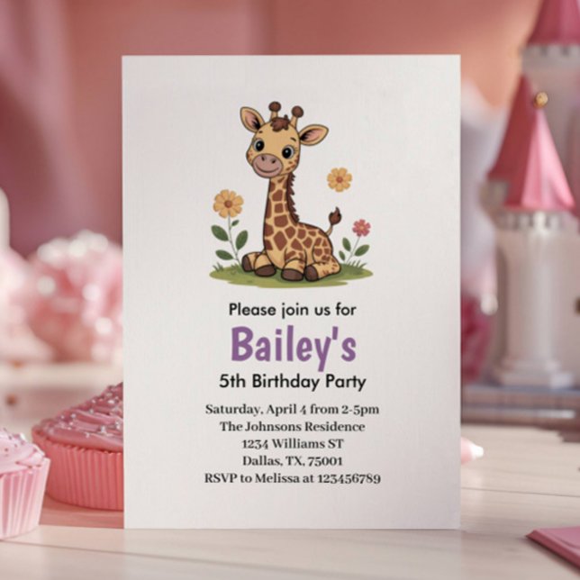 Kids Cute Giraffe Jungle Birthday Party Invitation (Creator Uploaded)