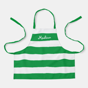 Kids Cute Green and White Striped Personalised Apron