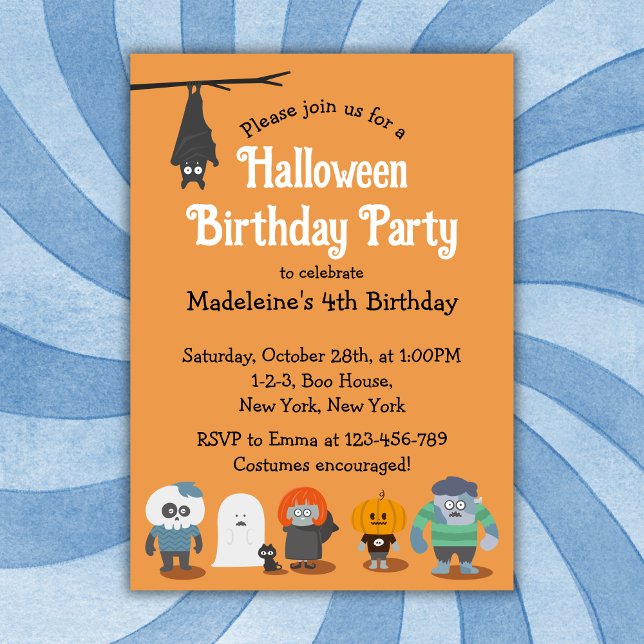 Kids Cute Halloween Birthday Party Invitation (Kids Cute Halloween Birthday Party Invitation. Kids birthday party, Halloween Party. Orange.)