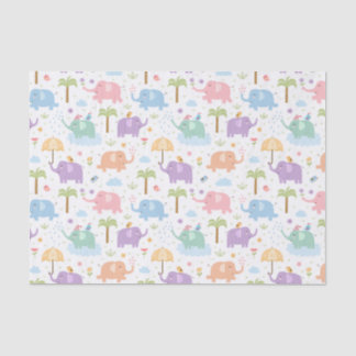 Kids Cute Happy Elephants Pastel Pink Blue Green Tissue Paper