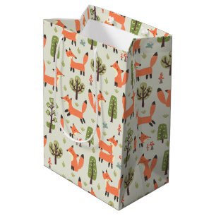 Kids Cute Happy Foxes Playing Running in Forest Medium Gift Bag