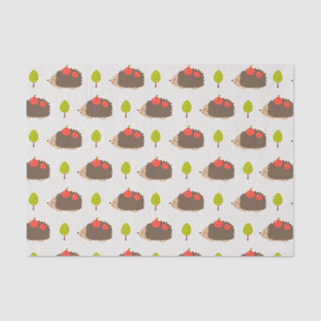 Kids Cute Hedgehog Carrying Apples Smiling Tissue Paper (Front)
