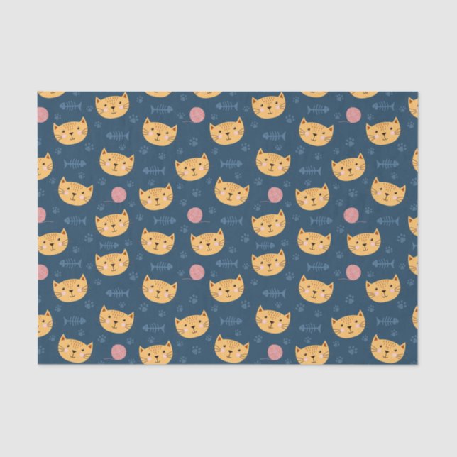 Kids Cute Kitty Cat Faces Paw Prints Ball of Yarn Tissue Paper (Front)