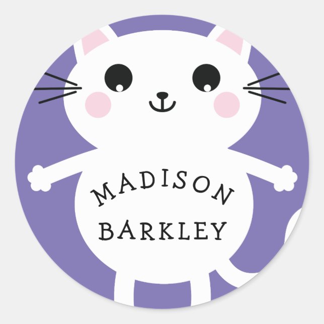 Kids Cute Kitty Cat Name Envelope Seal Stickers (Front)