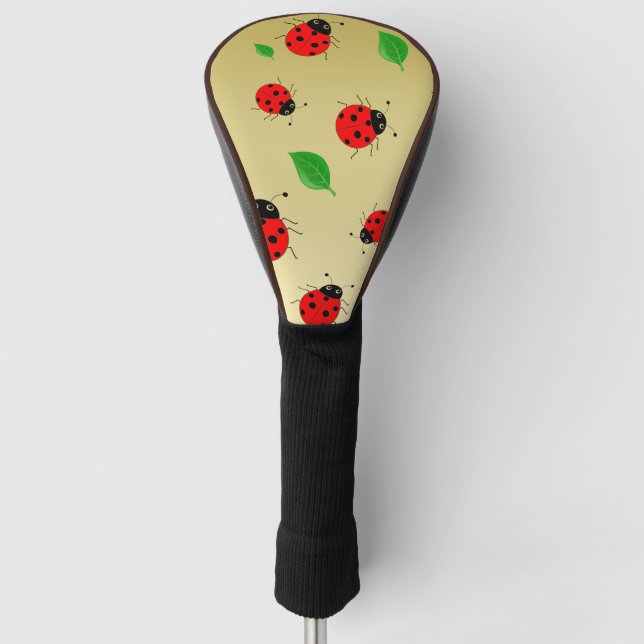Kids Cute lady bug & green leave pattern gradient Golf Head Cover (Front)