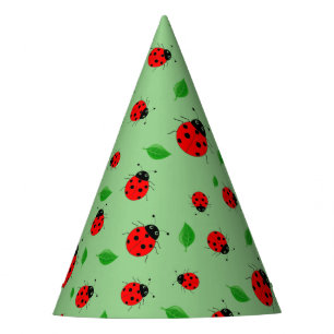 Kids Cute lady bug & green leave pattern gradient Party Hat