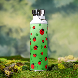 Kids Cute lady bug & green leave pattern gradient Water Bottle