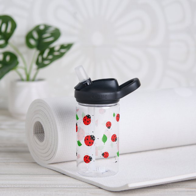 Kids Cute lady bug & green leave pattern gradient Water Bottle (Yoga)
