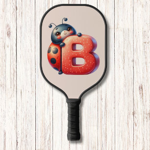 Kids Cute Ladybug Monogram Letter  Pickleball Paddle