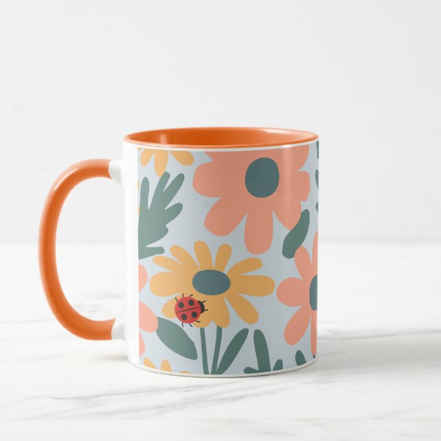 kids Cute Ladybug Polka dot Daisy Flower Pattern Mug (Left)
