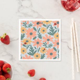 kids Cute Ladybug Polka dot Daisy Flower Pattern Napkin