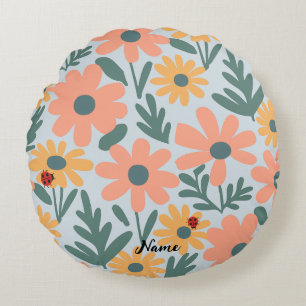 kids Cute Ladybug Polka dot Daisy Flower Pattern Round Cushion