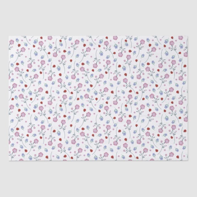 kids Cute Ladybug Polka dot Daisy Flower Pattern Tissue Paper (Front)