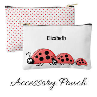 Kids cute ladybugs add a name red white accessory pouch