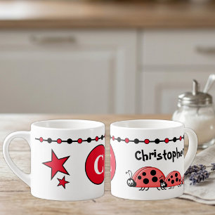 Kids cute ladybugs name initial red espresso cup