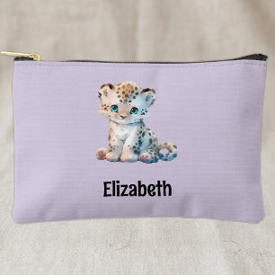 Kids cute leopard add a name purple black accessory pouch