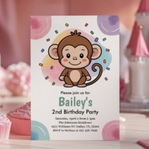 Kids Cute Monkey Jungle Birthday Party Invitation