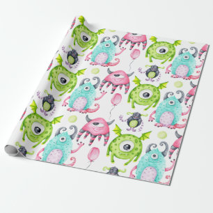 Kids Cute Monster Birthday Wrapping Paper