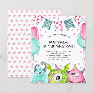Kids Cute Monsters Birthday Party Invitation