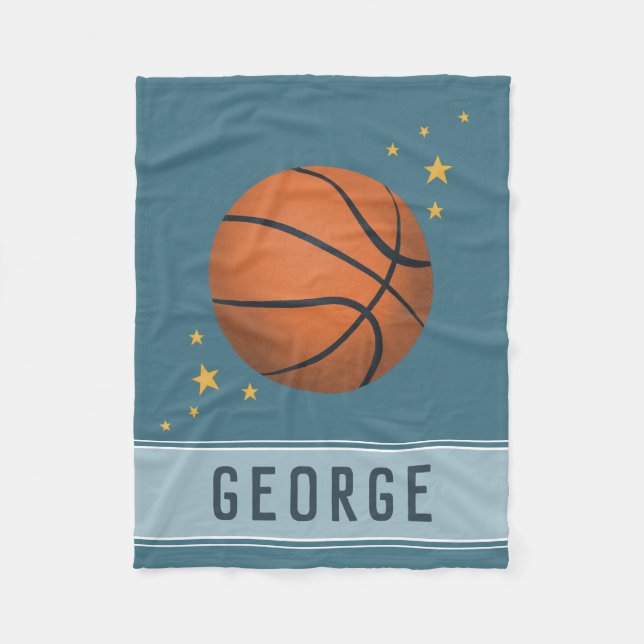 Kids Cute Navy Blue Basketball Sports Boys Fleece Blanket (Front)