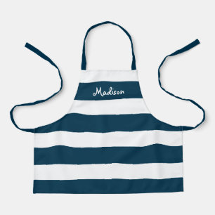 Kids Cute Navy Blue Stripes Personalised Craft Apron