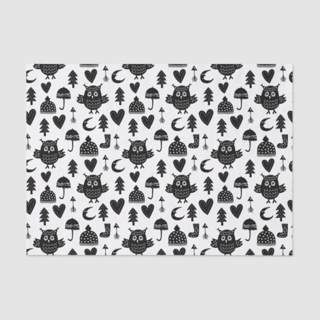 Kids Cute Owl Moon Heart Umbrella Winter Hat Tissue Paper (Front)