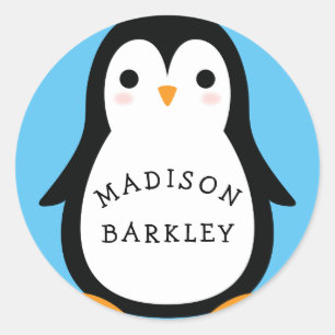 Kids Cute Penguin Name Envelope Seal Stickers