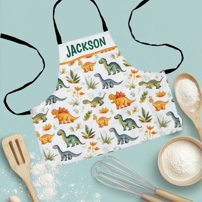 Kids Cute Personalised Dinosaur Pattern Apron (Creator Uploaded)