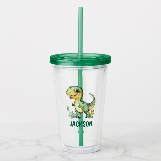 Kids Cute Personalised Dinosaur Tumbler (Front)