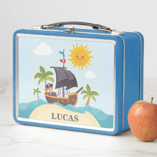 Kids Cute Personalised Pirate Ship Metal Lunch Box