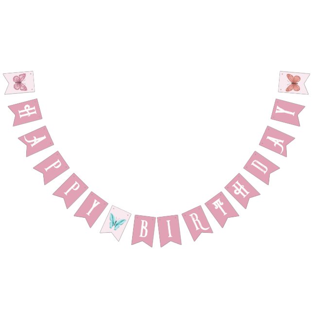 Kids Cute Pink Butterfly Birthday Bunting (All)