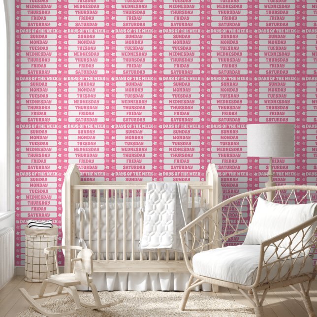 Kids Cute Pink Days Of The Week Learning Pattern Wallpaper (Kids)