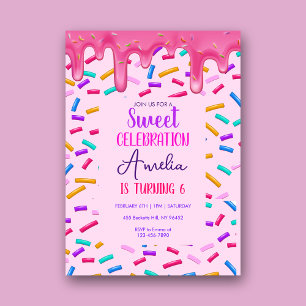 Kids Cute Pink Donut Birthday Party Invitation