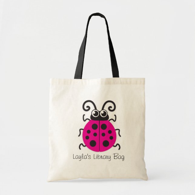 Kids cute pink ladybug / ladybird library bag (Front)