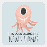 Kids Cute Pink Monster School Bookplate