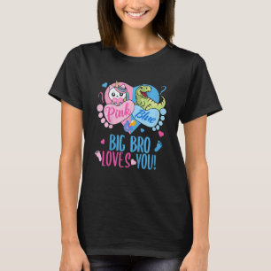 Kids Cute Pink or Blue BIG BRO Loves You Dinosaur  T-Shirt