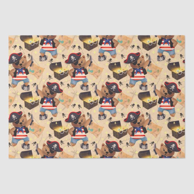 Kids Cute Pirate Bear  Tissue Paper (Front)