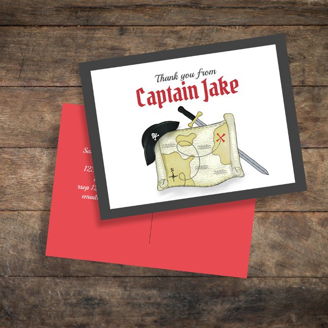Kid's Cute Pirate Custom Thank You Card (Pirate Birthday Party Custom Invitation Template.)