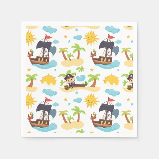 Kids Cute Pirate Ship Pattern Party Napkin (Front)