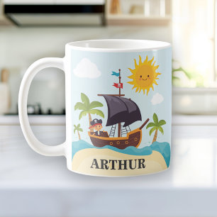 Kids Cute Pirate Ship Personalised Mug