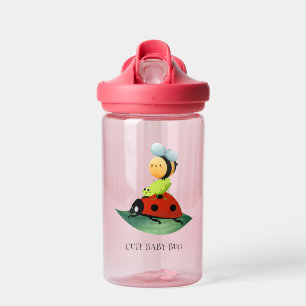 Kids Cute polka dot ladybug  Bee on green leaf Water Bottle