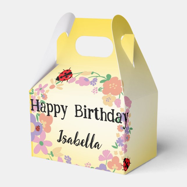 Kids Cute Polka dot Ladybug Spring Flower Birthday Favour Box (Front Side)