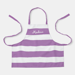 Kids Cute Purple and White Striped Personalised Apron