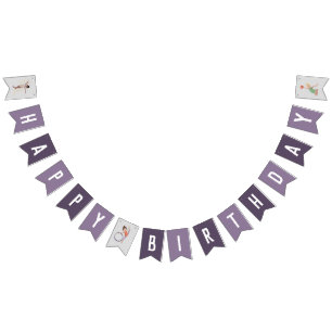 Kids Cute Purple Gymnastics Birthday Bunting