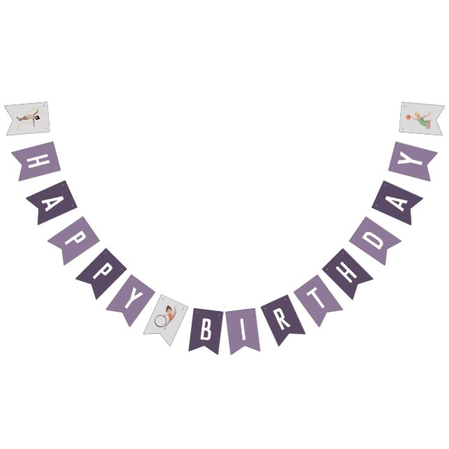 Kids Cute Purple Gymnastics Birthday Bunting (All)